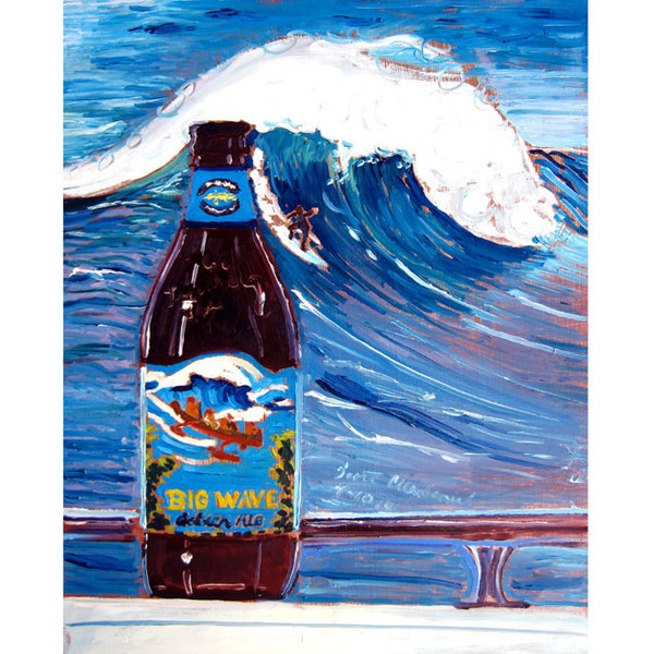 Kona Brewing, Big Wave Golden Ale Beer Sign, Hawaii Surfing and Beer Poster, Beer on Beach Art, Craft Beer Gift for Him, Gift for Brother