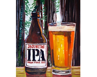 Lagunitas IPA, Redwoods Trees Poster, Art for Men, Craft Beer Gift for Beer Drinker, California Beer, Dining Room Painting, Bar Beer Art