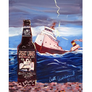 Edmund Fitzgerald Porter Beer Art, Great Lakes Brewing, Ohio Beer Gift for Husband, Nautical Ship Decor, Man Cave Beer Poster, Bar Wall Art