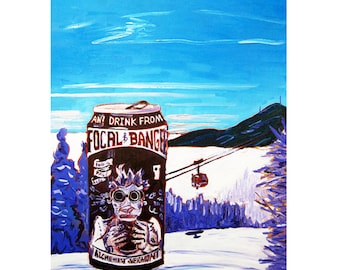 Focal Banger IPA Beer Painting, Vermont Skiing & Beer Art, Beer Lover Gift for Him, Craft Beer Anniversary Gift for Husband, The Alchemist