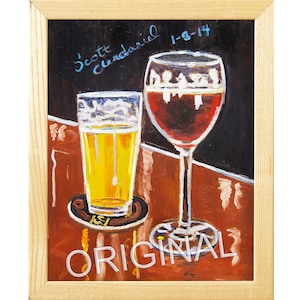 Beer and Wine Painting, His and Hers Gifts for Wine Drinker, Gift for Beer Drinker Friend, Kitchen Alcohol Art, Dining Room Food Painting