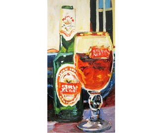Stella Artois Beer Art, Stella Beer Poster, Man Cave Beer Decor, Anniversary Beer Gift for Her, Kitchen Art, Belgian Beer, Bar Art for Men