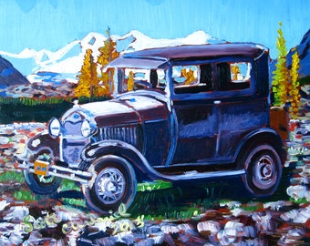 Boy's Room Car Decor, Antique Ford Model A Automobile Painting, Gift for Mechanic, Gift for Grandfather, Father's Day Gift, Art for Men