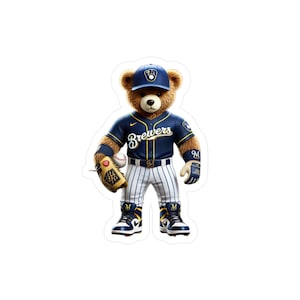 Milwaukee Brewers Teddy Bear Sticker | Baseball Fan Vinyl Decal | MLB Inspired Gift | Brewers Collectible | Sports Team Merch