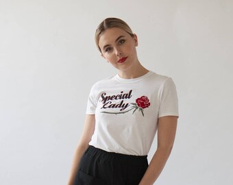 Special Lady Tee | Rose Graphic T-shirt | Feminist Tee | Typography Font Lover | Black and Red Font | Rose Tee | Red Aesthetic