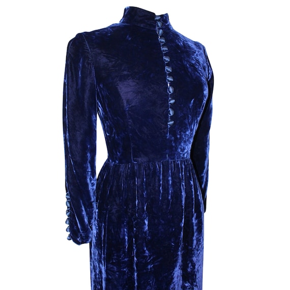Vintage 1960s 70s Long Sleeve Navy Velvet Maxi Dress Edwardian Inspired with Pockets Vintage 1960s 70s Long Sleeve Navy Velvet Maxi Dress Edwardian Inspired with Pockets
