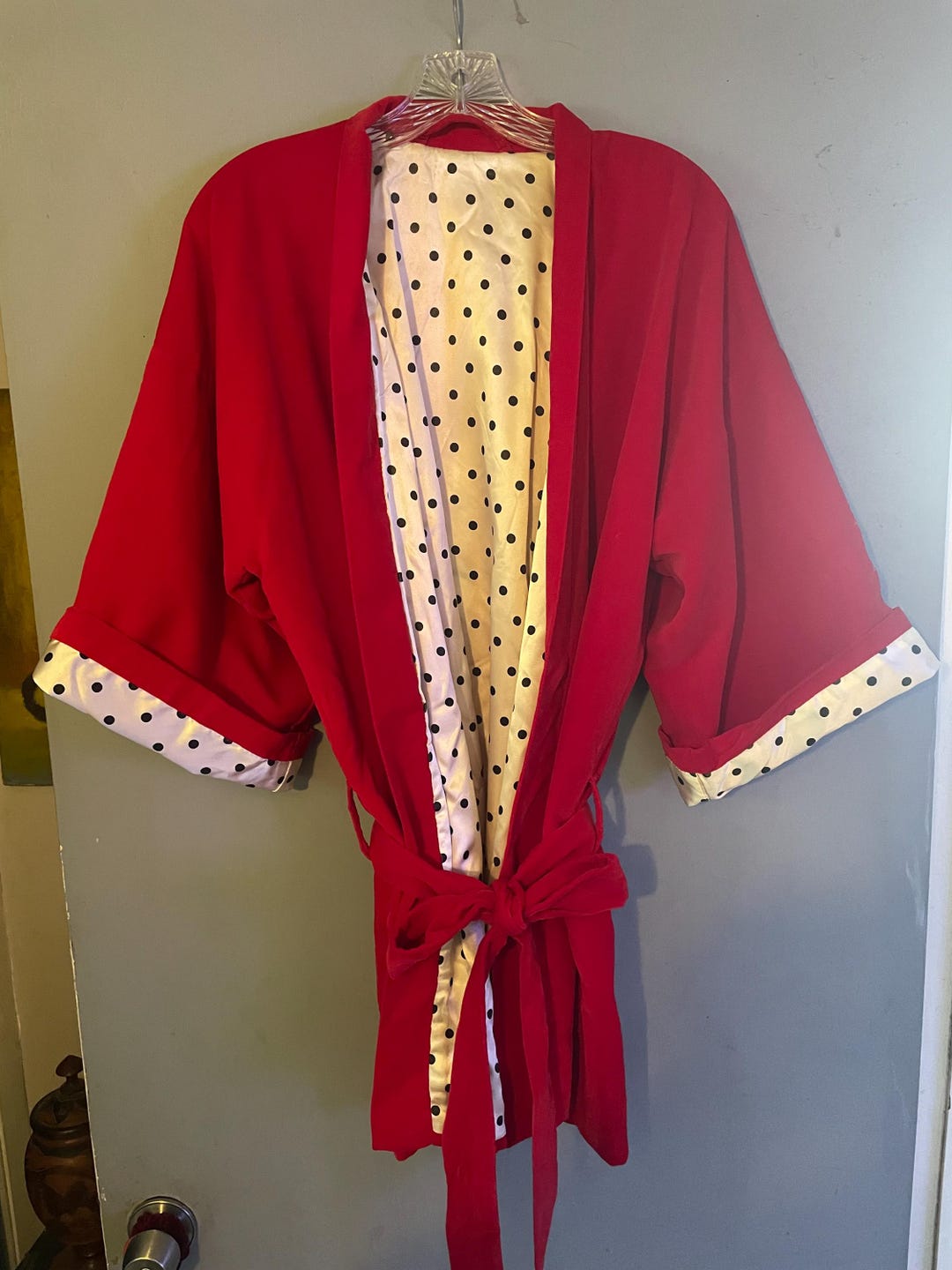 Robe - Red Velvet With a Polka Dot Satin Lining - Etsy