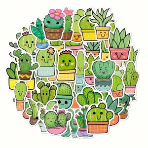 Juego de 50 pegatinas para amantes de la planta Happy Cactus para papelería, agendas, bullet journals, cuadernos, portátiles, etc.