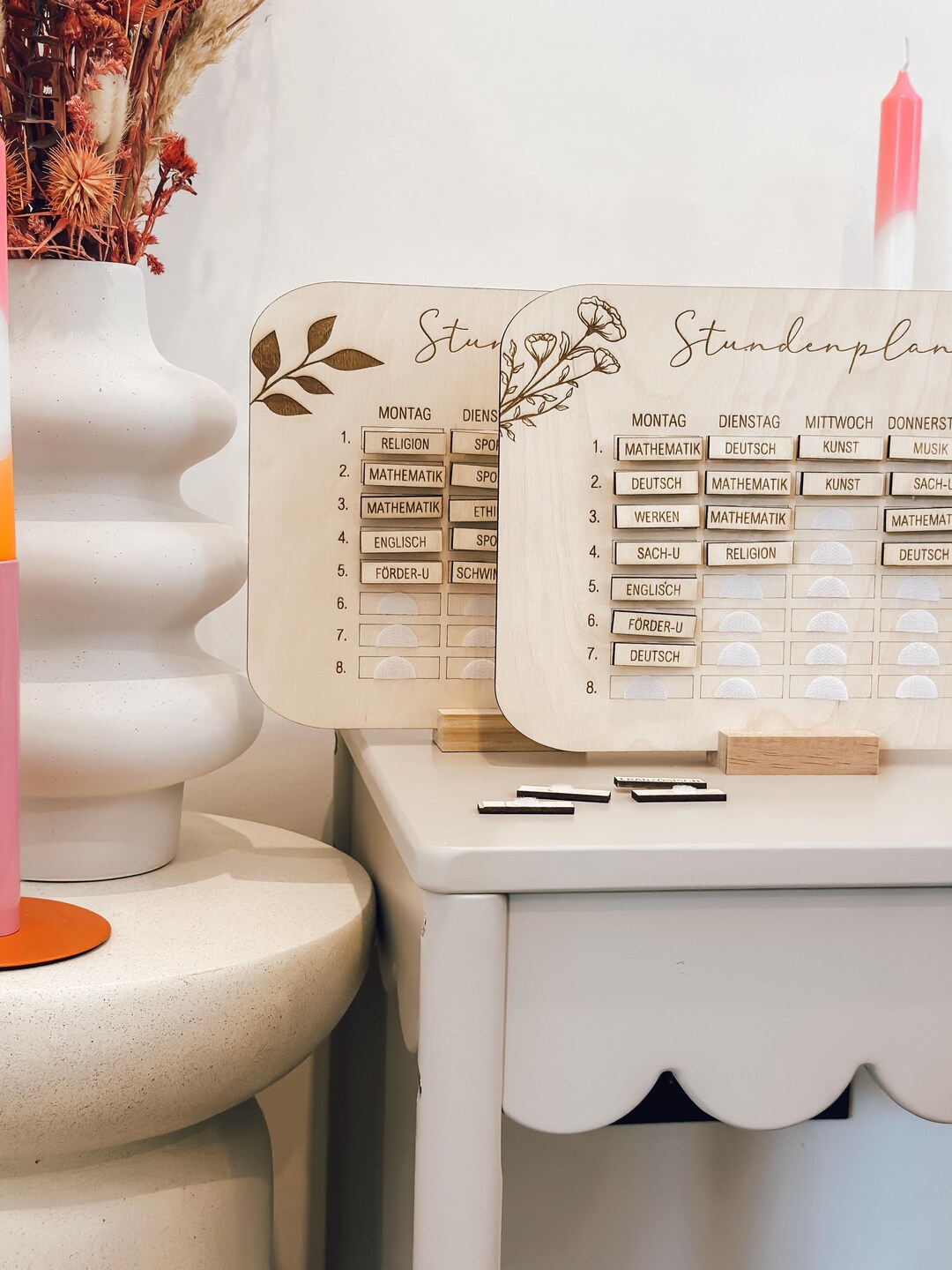 Wooden Timetable – Boho | With Engraving & Velcro Pockets | Modern ...