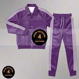 Chándal de piel auténtica 100 % suave para hombre [Tres rayas moradas y blancas] imagen 1