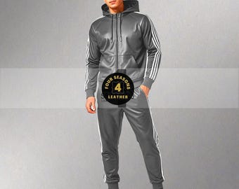 Chándal de piel de cordero para hombre: gris con rayas blancas