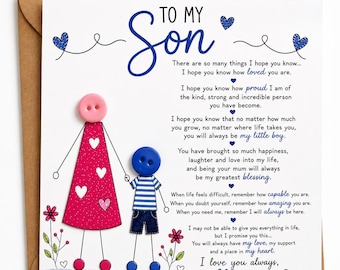 Son Card from Mum, Son Birthday Card, Handmade Button Card, Sentimental Son Gift, Keepsake Card from Mum