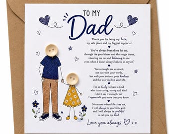 To My Dad Card From Daughter | Wooden Button Card | Dad Birthday Card | Dad Gift | Handmade Dad Keepsake
