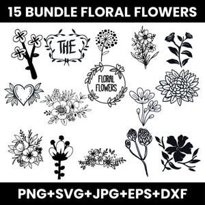 Wildflower Svg Bundle, Flower Meadow Svg, Floral Svg, Flower Border SVG, Minimalist Flower Bouquet, Wildflower Clipart, Flower Sketch Svg,
