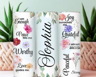 Positive Affirmation Tumbler Wrap PNG, Retro Blumenmuster (Digitaler Download)