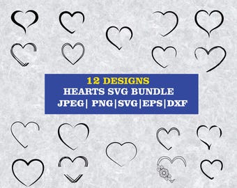 Heart SVG Bundle, Doodle, Valentine Clipart, Sketch (Digital Download)