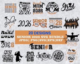Senior SVG-bundel 2026: afstudeershirtontwerp, strik (digitale download)