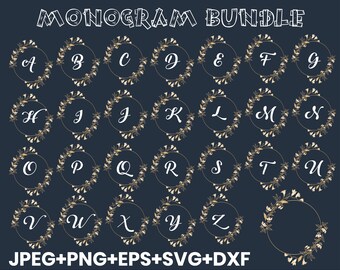 Floral Split Monogram SVG Bundle, Alphabet Letters PNG DXF (Digital Download)
