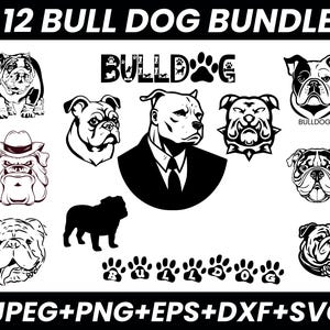 Lot de mascotte de bouledogue SVG : circuit et prêt pour la sublimation (téléchargement numérique)
