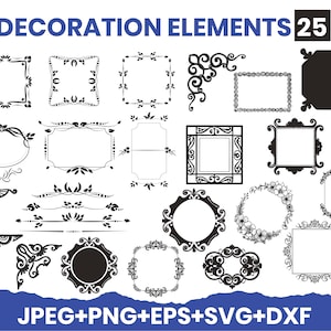 Decorative Elements SVG - Png - Eps - Dxf - Jpg Bundle, Wedding Svg, Border Svg, Dividers Borders Svg, Text Divider Svg, Arrow Svg, Elements