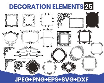 Decorative Elements SVG Bundle, Ornaments, Flourish Clipart (Digital Download)