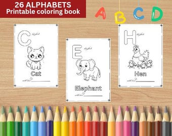 ABC Coloring Book, Baby Shower Activity, Alphabet Learning Pages (Instant Download)