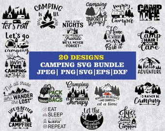 Camping SVG Bundle: Adventure Designs for Cricut, Silhouette (Digital Download)