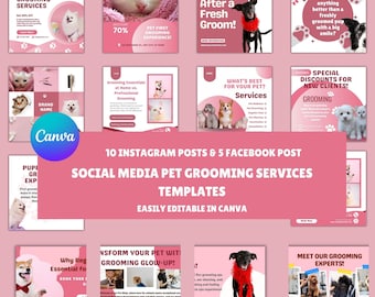 Pet Grooming Social Media Templates | Canva Editable Posts (Digital Download)