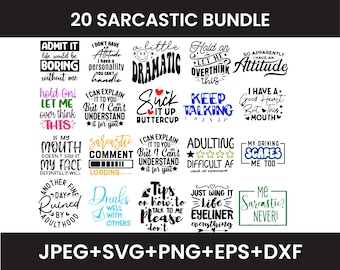 Funny Sarcastic Quotes SVG Bundle: Craft Files (Digital Download)