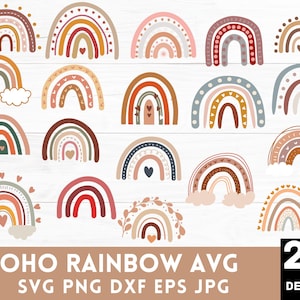 Boho Regenbogen SVG Bundle: Handgezeichnete Clipart, Aufkleber (digitaler Download)
