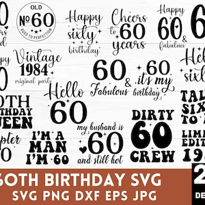 60.Geburtstag SVG Bundle, Vintage 1965 Geburtstag Geschenkideen, 60 Geburtstag SVG für Shirts, Hallo 60 Geburtstag Cricut Schnitt Dateien Sofort-Download