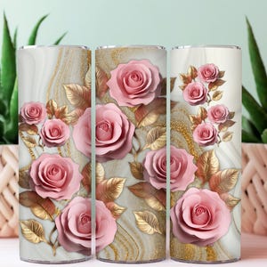 3D Pink Roses Floral Tumbler Wrap , 20 oz Skinny Tumbler Sublimation Design, Straight & Tapered Tumbler Wrap, Instant Digital Download PNG