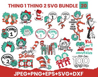 Paquete de imágenes SVG de Cosa 1 y Cosa 2: Imágenes prediseñadas inspiradas en el Dr. Seuss (Descarga digital)