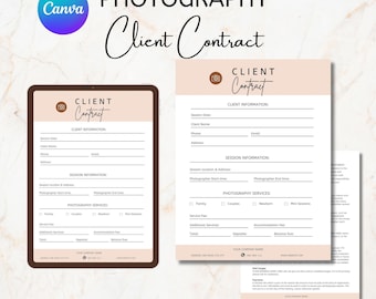 Modello di contratto per cliente di fotografia: modulo Canva personalizzabile (formato lettera)