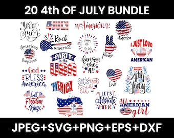 Pacchetto SVG per il 4 luglio: Giorno dell'Indipendenza americana, bandiera USA, libertà patriottica (download digitale)