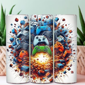 Gaming Controller Tumbler Wrap: 20 Oz Skinny Sublimation Design (PNG)