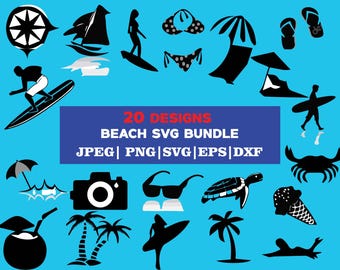 Lot SVG estival : motifs de plages côtières pour Cricut et créations manuelles