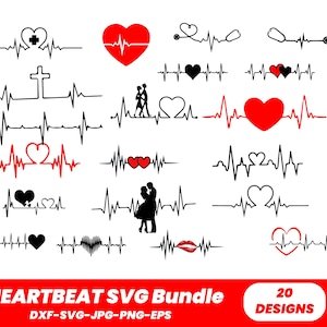 HEARTBEAT SVG-bundel, HEARTBEAT-clipart, Heartbeat Svg-bestanden knippen voor Cricut, Heartbeat-svg, Lifeline-svg, digitale download