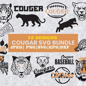 Cougars SVG-bundel: schoolgeest mascotte, vinyl gesneden bestand (digitale download)
