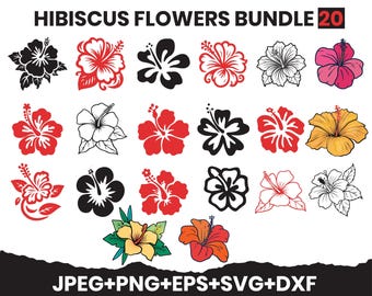 Hibiscus Flowers SVG Bundle | Tropical Floral Clipart, Hawaiian Designs (Digital Download)