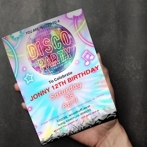 Editable Disco Birthday Invitation Ticket: Neon Dance Party Template (Digital Download)