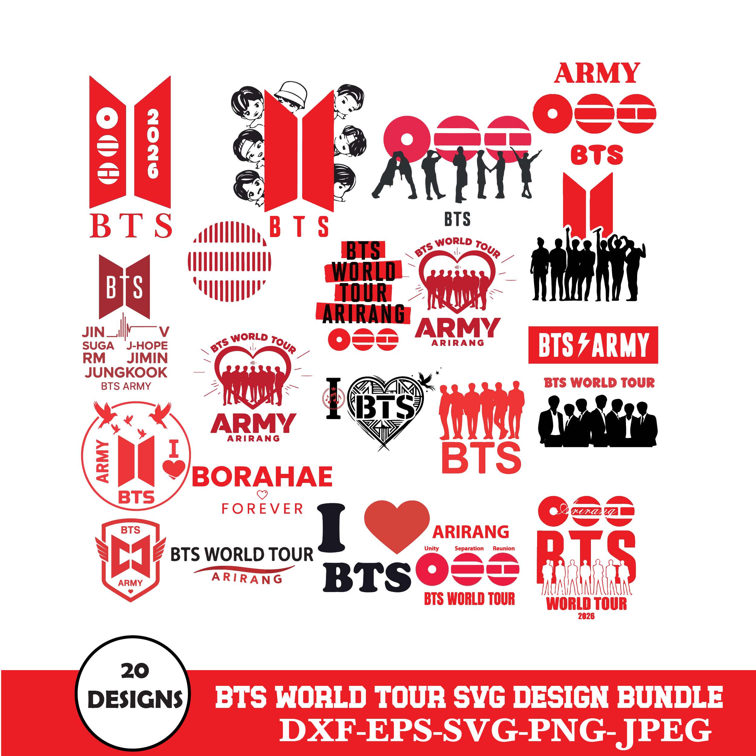 BTS Arirang World Tour 2026 SVG Bundle, 20 Designs (digital