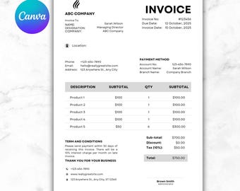 Editable Invoice Template: Modern Small Business Order Form (Instant Download, Canva Compatible)
