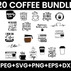 Paquete SVG de café, SVG de café divertido, paquete SVG de citas sobre café, diseño de taza de café SVG, archivos cortados con láser, archivo de corte de refranes de café SVG para Cricut