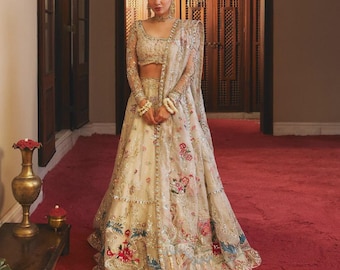 Ivory Cream Luxury Bridal Lehenga | Designer Hand Embellished Pakistani Indian Wedding Dress | South Asian Nikkah Walima Outfit