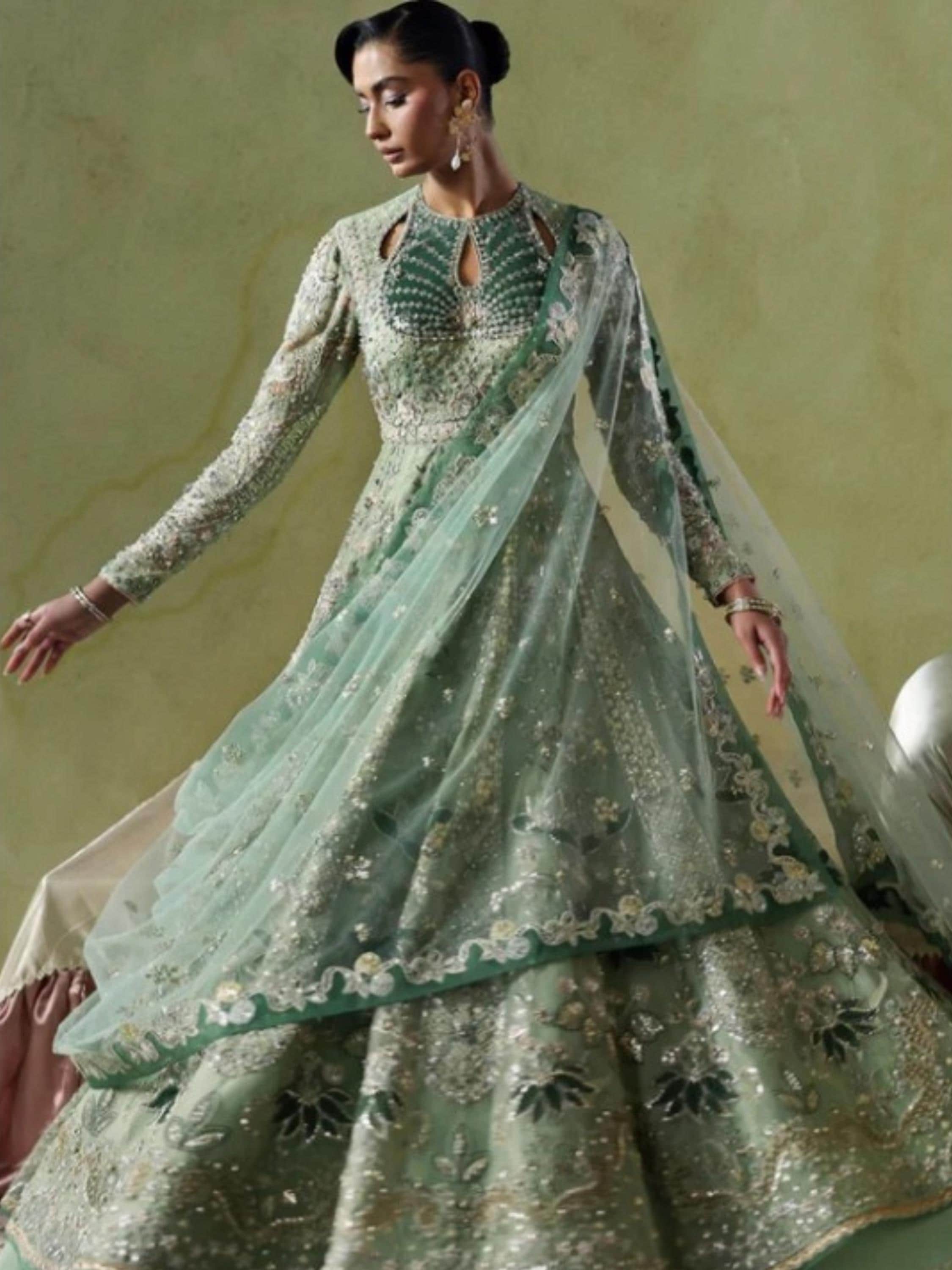 slim fit dress slacks maria b bd-2904 emerald green Pakistani indian wedding bridal dresses usa  uk mehndi nikkah outfits – Pakistani Designer Dresses main image 1