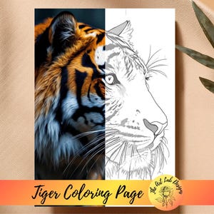 Realistic Tiger Coloring Page | Wildlife Animal Line Art | Printable Digital Download for Adults & Kids