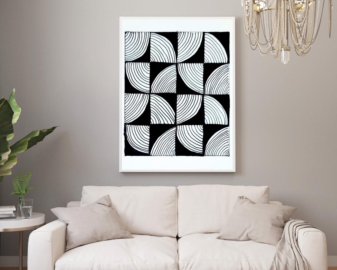 Modern Geometric Wall Art | Black & White Line Abstract | Digital ...