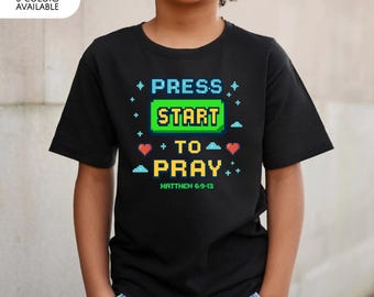 Christian Gamer Shirt Pixel Faith Gaming Tee Bible Verse Matthew Scripture Youth Group Church Camp Sunday School Homeschool Gift Religious