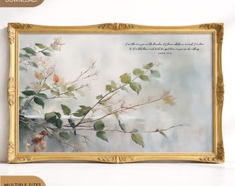 Bible Verse Art Botanical Print Scripture Digital Bible Verse Poster Christian Home Decor Modern Faith Art The Vine Branches Religious Gift